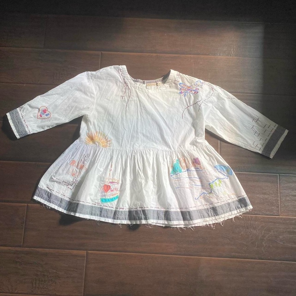 Holding Horses White Cotton Blouse with Colorful Embroidery Boho Hippie - Picture 6 of 13